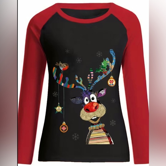 Woman’s Holiday Long Sleeve Reindeer T-shirt.          Size: Various - Picture 3 of 3